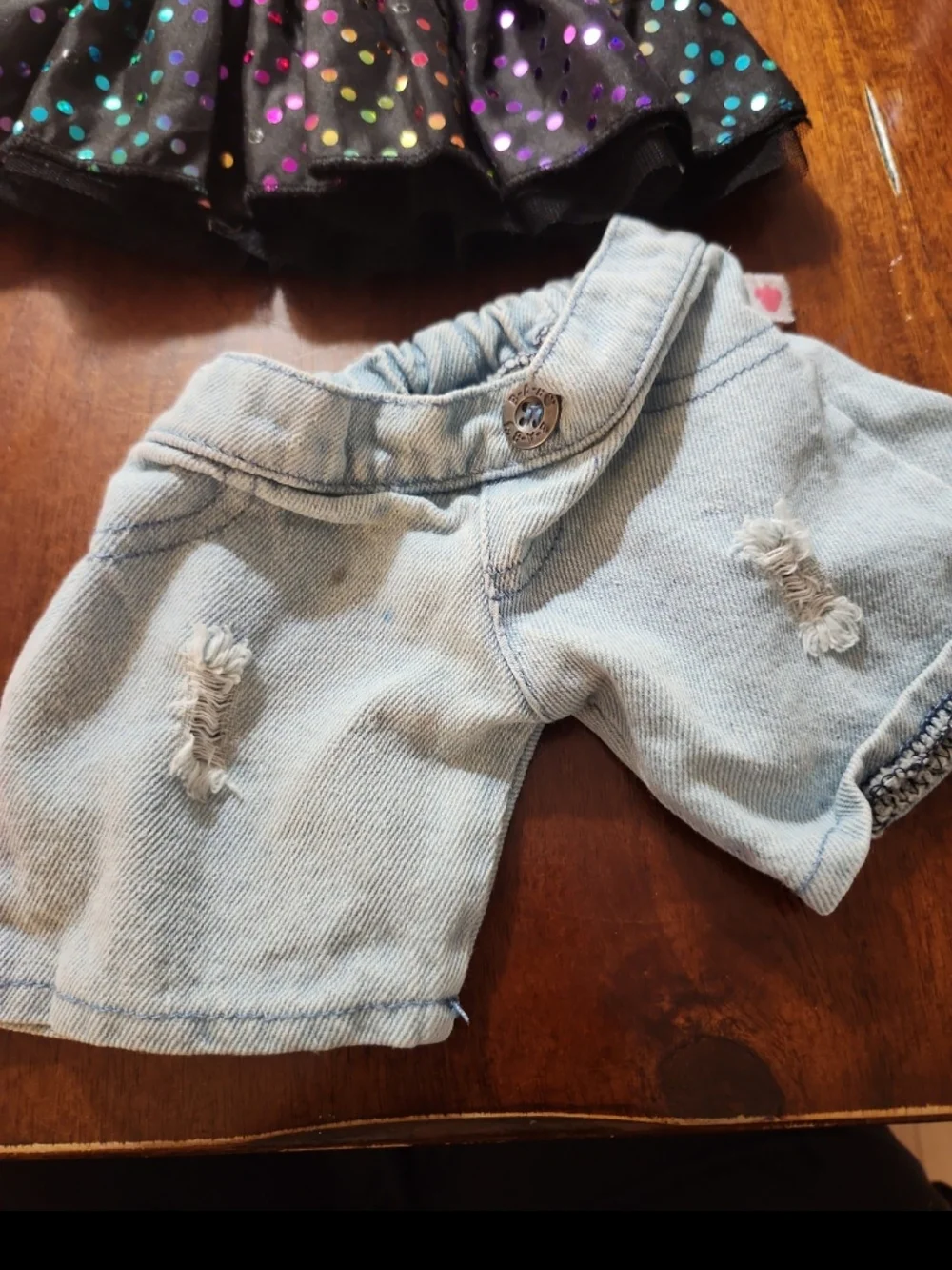 Build a bear skirt and shorts lot denim shorts pink shorts multicolor skirt.